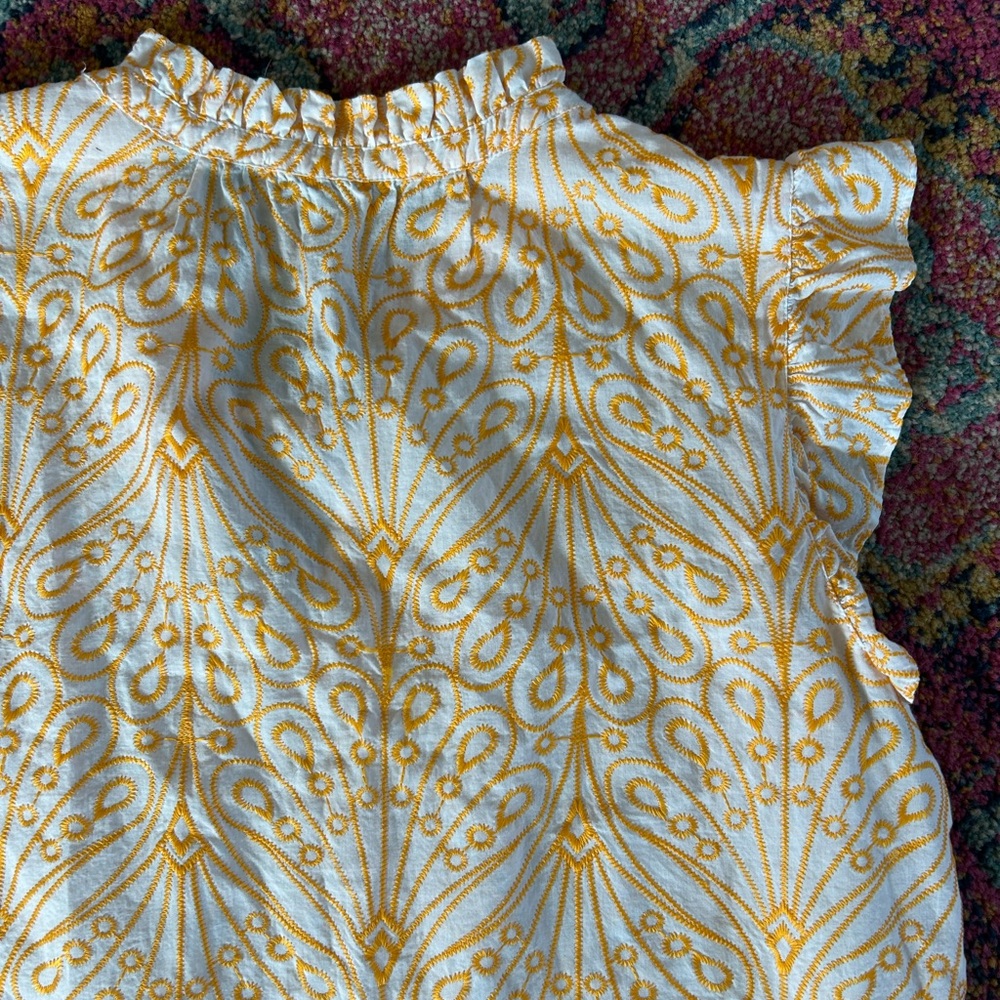 Ann Taylor LOFT | Womens White/Orange Ruffle Collar/Cap Sleeve Embroidered Top M - Picture 12 of 16
